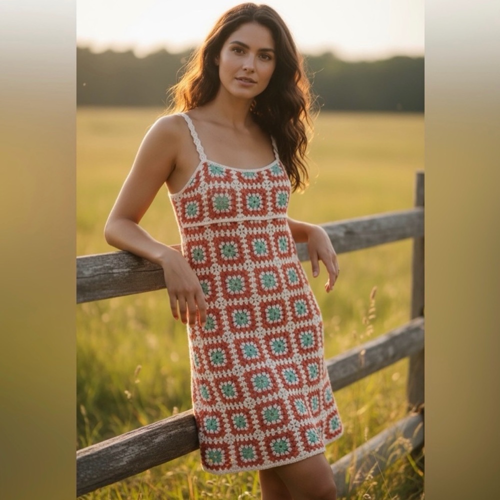 Zara Crochet granny squares Patterned Sundress Size Medium